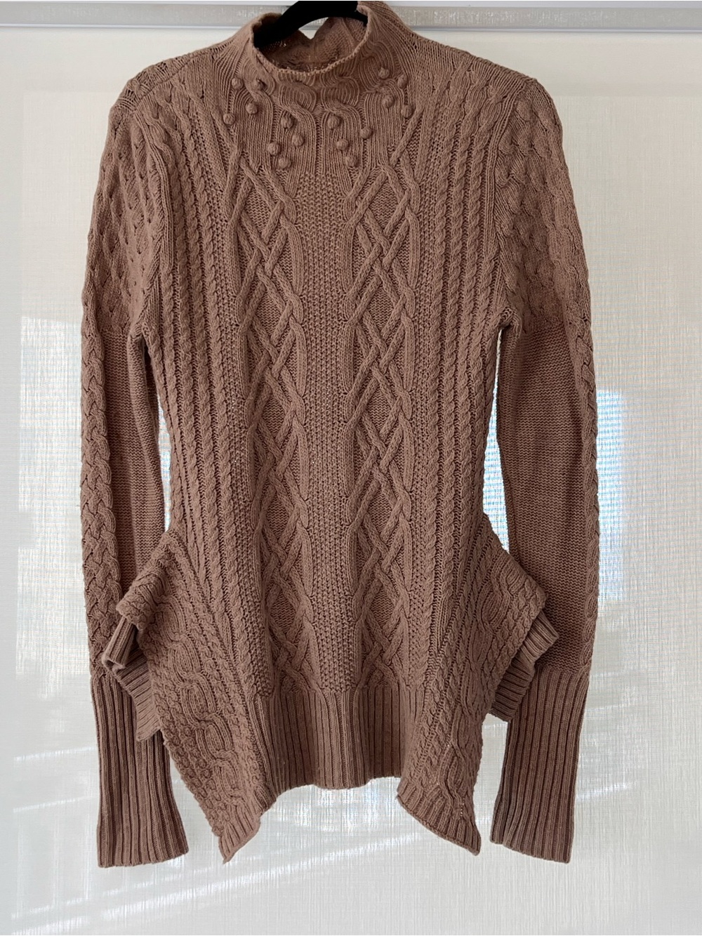 BCBGMaxAzria Cable Knit Mock Neck Sweater - Light Beige